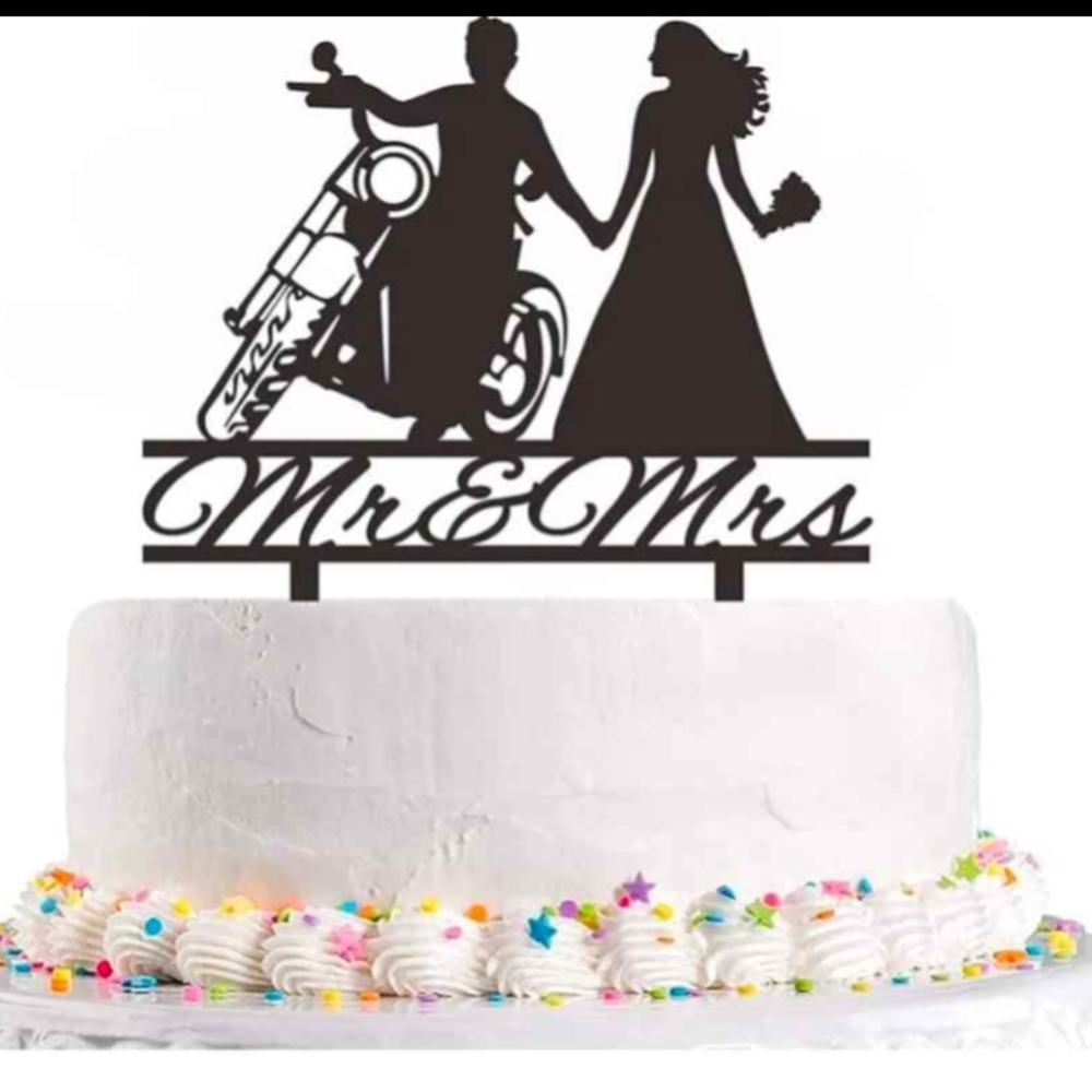 BNWT Black Mr & Mrs Motorcycle Cake Topper For Wedding
